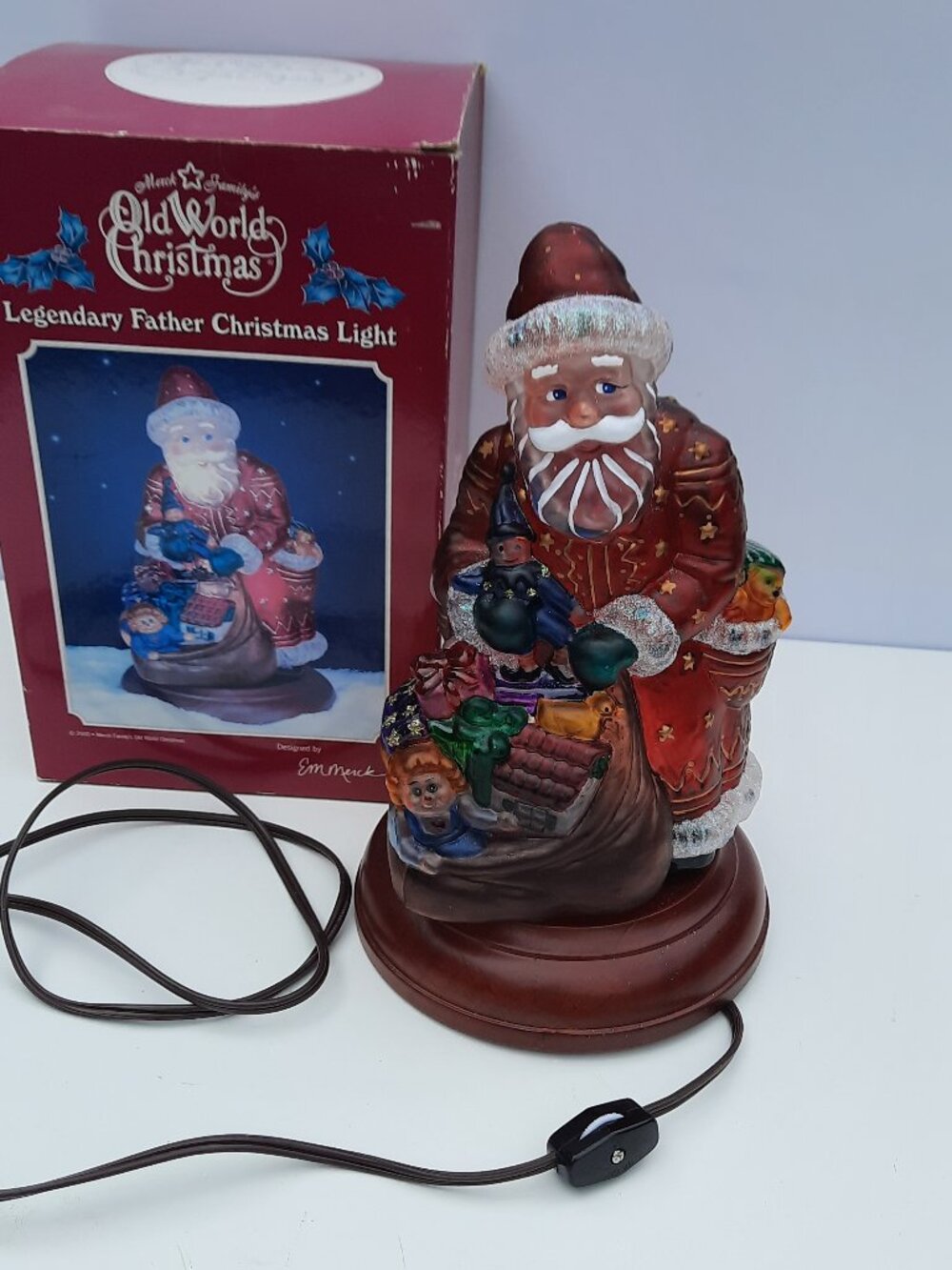 Old World Christmas Legendary Father Christmas Light Merck Santa Lamp w Box